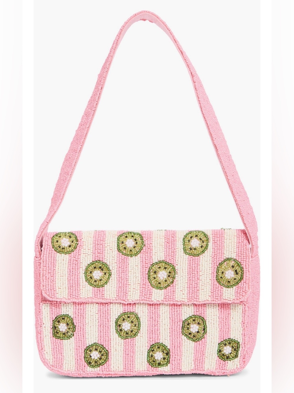 NWT Sol & Mer Collection XIIX Beaded Kiwi Pink Stripe Baguette Shoulder Bag